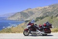 Motorcycle on Big Sur coastline, Pacific Ocean