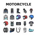 motorcycle bike motor sport icons set vector