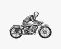 Motorcycle for biker club templates. Vintage custom emblem, label badge. Fire racer for t shirt. Monochrome retro style Royalty Free Stock Photo