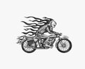 Motorcycle for biker club templates. Vintage custom emblem, label badge. Fire racer for t shirt. Monochrome retro style Royalty Free Stock Photo