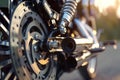 Motorcycle braking system, brake disc on motorbike Royalty Free Stock Photo