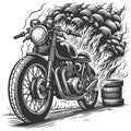 motorcycle burnout with smoke clouds vector Royalty Free Stock Photo