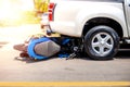 Motorcycle and car accident Royalty Free Stock Photo
