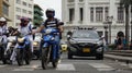 Motorcycle Cars Road Traffic Waiting At Crosswalk