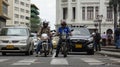 Motorcycle Cars Road Traffic Waiting At Crosswalk