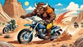 motorcycle cartoon dirt bike cycle buffalo bison desert biker sport