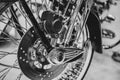 Motorcycle Chopper Chrome Front Wheel Disc Brake Custom Caliper Black and White Art Royalty Free Stock Photo