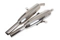 Motorcycle chrome silver mufflers exhaust part motorbike in white background