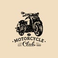 Motorcycle Club advertising poster.Vector hand drawn motorcycle for MC label. Vintage bike illustration for garage logo.