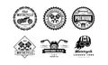 Motorcycle club logo set, retro badges for biker club, auto parts store, repair service vector Illustration on a white Royalty Free Stock Photo