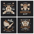 Motorcycle colored emblems or prints on dark Royalty Free Stock Photo