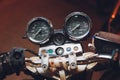 Motorcycle control panel with speedometer dashboard in motorcycle. Royalty Free Stock Photo