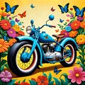 Motorcycle cycle old fat tire retro hipster bike transportation natural blossom beauty Royalty Free Stock Photo