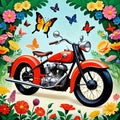 Motorcycle cycle retro bike travel flower butterfly garden