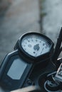 motorcycle dashboard on cloudy day