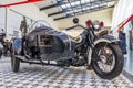 Motorcycle of the Deluxe brand intended for the police is on display in a large trading floor