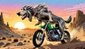 motorcycle dirt bike cycle irish wolfhound dog puppy cartoon Royalty Free Stock Photo