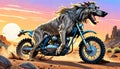 motorcycle dirt bike cycle irish wolfhound dog puppy desert race track