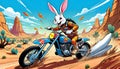 motorcycle dirt bike cycle rabbit bunny desert race track cartoon Royalty Free Stock Photo