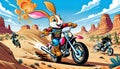 motorcycle dirt bike cycle rabbit bunny funny daredevil racing Royalty Free Stock Photo
