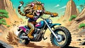 motorcycle dirt bike cycle tiger lion cat desert race track Royalty Free Stock Photo