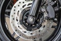 Motorcycle disk brake with ABS system . front wheel Motorcycle b Royalty Free Stock Photo