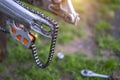 Motorcycle Enduro chain replacement close up Royalty Free Stock Photo