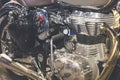 Motorcycle engine,detail of motorcycle engine. Royalty Free Stock Photo