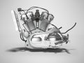 Motorcycle engine isolated left view 3d render on gray background with shadow Royalty Free Stock Photo