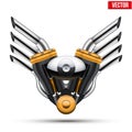Motorcycle engine with metal wings. Vector Royalty Free Stock Photo