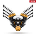 Motorcycle engine with metal wings. Vector