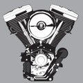 Motorcycle engine. Vector illustration in black and white Royalty Free Stock Photo