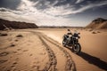 Motorcycle escapade in dry desert. Generate ai