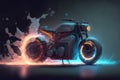 Motorcycle in fire with sparks. 3d rendering, 3d illustration. Royalty Free Stock Photo