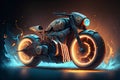 Motorcycle in flames on a dark background. 3d illustration. Royalty Free Stock Photo