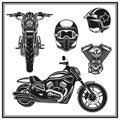 Motorcycle front view and side view engine, helmets quality set