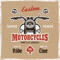 Motorcycle front view vintage poster sample text