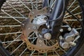 Motorcycle front wheel brake. Close-up. Selective focus Royalty Free Stock Photo