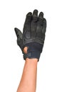 Motorcycle glove and hand signal slow down or stop Royalty Free Stock Photo
