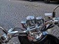 Motorcycle handle bars and dials closeup Royalty Free Stock Photo