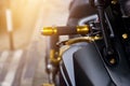 Motorcycle handle on street background Royalty Free Stock Photo
