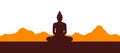 Black silhouette of the Buddha sitting on the mountain. Royalty Free Stock Photo