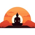 Black silhouette of the Buddha sitting on the mountain. Royalty Free Stock Photo