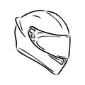 Motorcycle helmet hand drawn outline doodle icon. Motorbike protection and speed, safety equipment concept. Vector Royalty Free Stock Photo