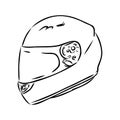 Motorcycle helmet hand drawn outline doodle icon. Motorbike protection and speed, safety equipment concept. Vector Royalty Free Stock Photo
