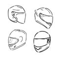 Motorcycle helmet hand drawn outline doodle icon. Motorbike protection and speed, safety equipment concept. Vector Royalty Free Stock Photo