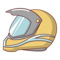 Motorcycle helmet racing icon, cartoon style
