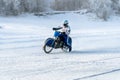 Motorcycle on the ice of the frozen Lake Baikal Royalty Free Stock Photo