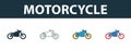 Motorcycle icon set. Four simple symbols in diferent styles from transport icons collection. Creative motorcycle icons filled, Royalty Free Stock Photo