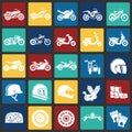 Motorcycle icons set on color squares background for graphic and web design, Modern simple vector sign. Internet concept. Trendy